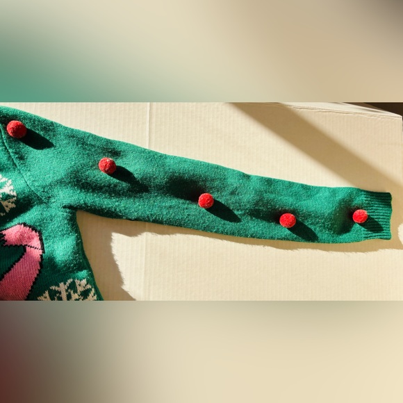 With Love Derrick Flamingo Green Christmas Sweater Women’s Small Style #104317 - Picture 7 of 11